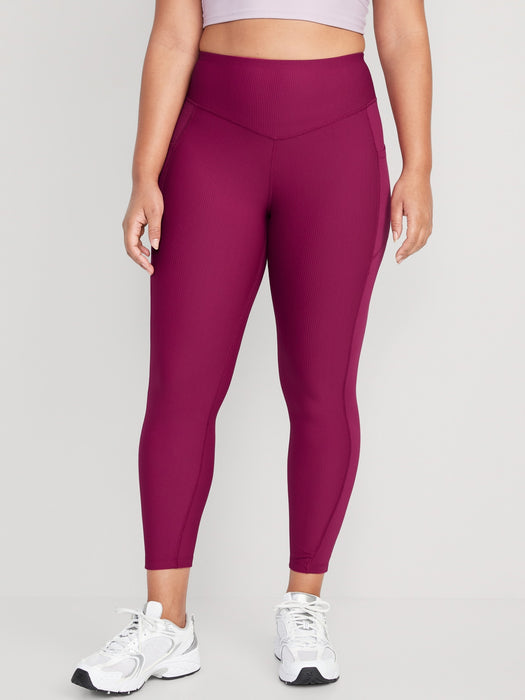High-Waisted PowerSoft Rib-Knit Side-Pocket 7/8-Length Leggings for Women