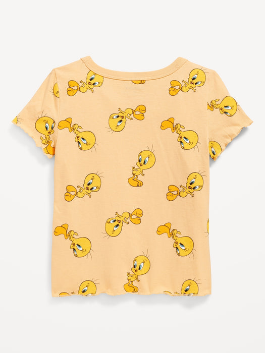 Rib-Knit Lettuce-Edge Licensed Pop-Culture  T-Shirt for Girls