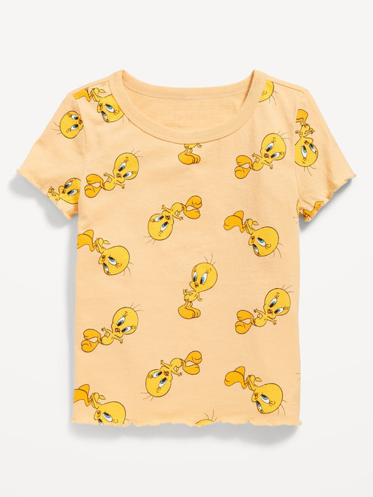 Rib-Knit Lettuce-Edge Licensed Pop-Culture  T-Shirt for Girls