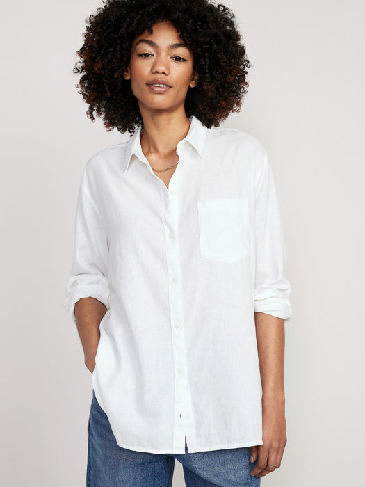 Linen-Blend Boyfriend Shirt for Women