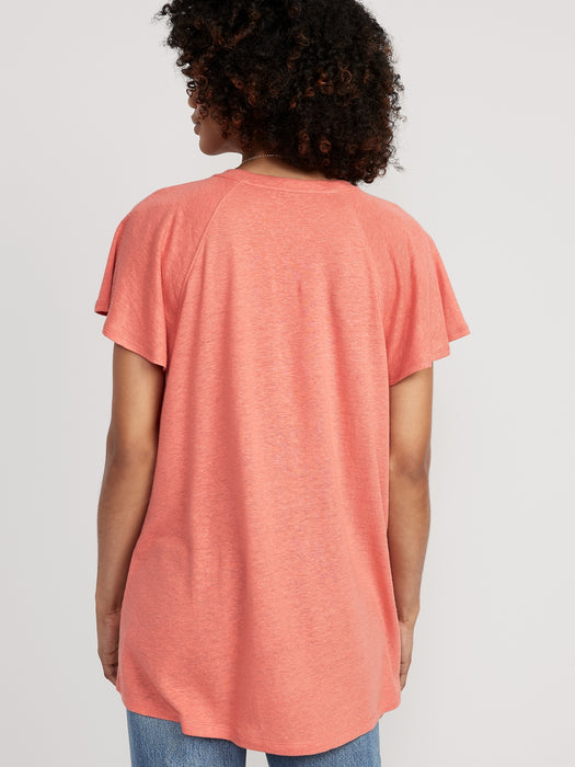 Oversized V-Neck Linen-Blend Tunic T-Shirt for Women