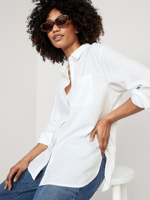Linen-Blend Boyfriend Shirt for Women