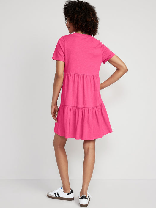 EveryWear Slub-Knit Tiered Mini T-Shirt Swing Dress for Women