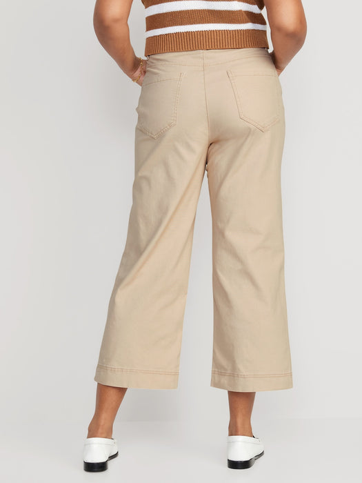 High-Waisted Wide-Leg Cropped Chino Pants for Women