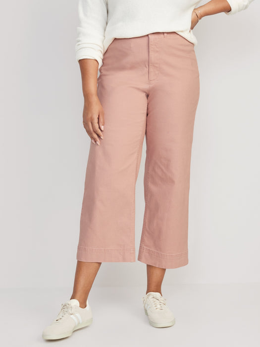 High-Waisted Cropped Wide-Leg Chino Pants for Women