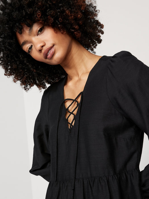 Tiered Lace-Up Mini Swing Dress for Women