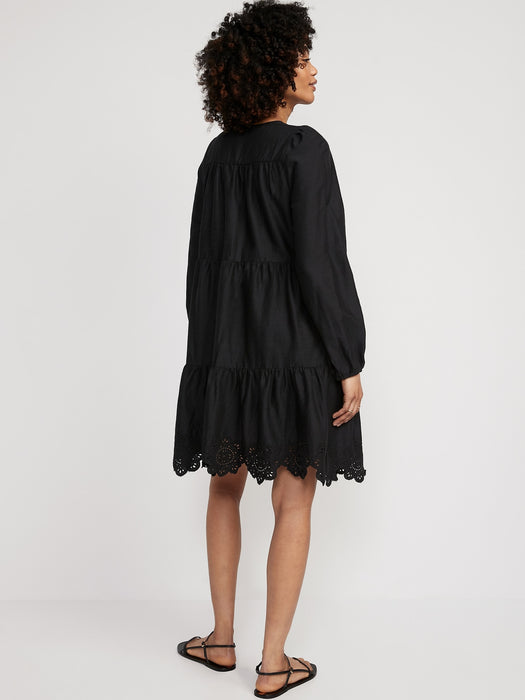 Tiered Lace-Up Mini Swing Dress for Women