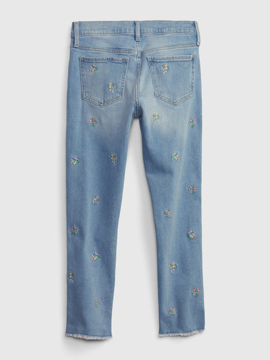Kids High Rise Embroidered Vintage Slim Jeans with Washwell