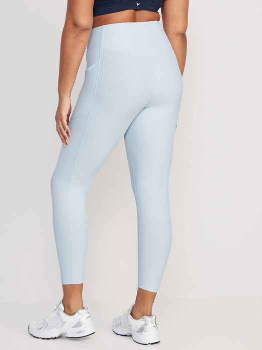 High-Waisted PowerSoft Rib-Knit Side-Pocket 7/8-Length Leggings for Women