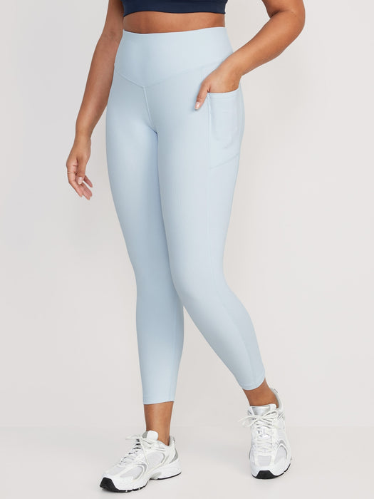 High-Waisted PowerSoft Rib-Knit Side-Pocket 7/8-Length Leggings for Women