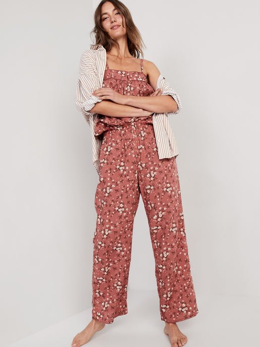 High-Waisted Floral Wide-Leg Pajama Pants for Women
