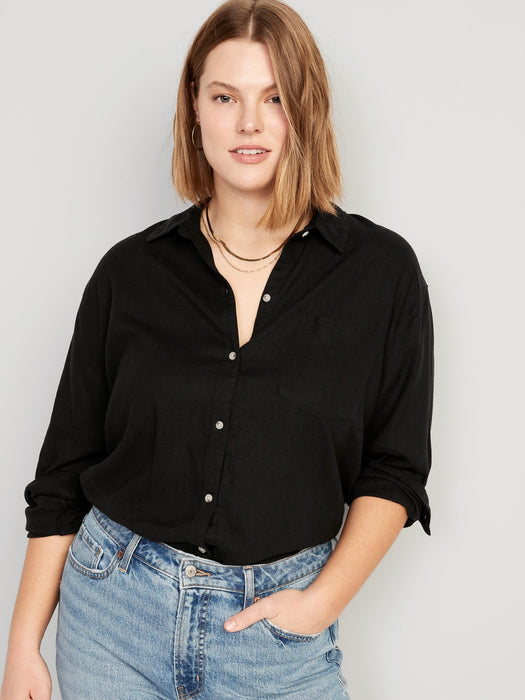 Linen-Blend Boyfriend Shirt for Women