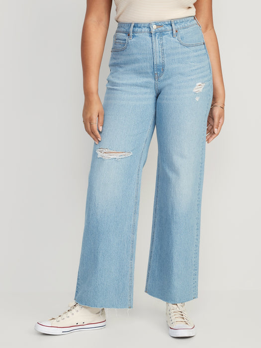 Extra High-Waisted Ripped Cut-Off Wide-Leg Jeans for Women