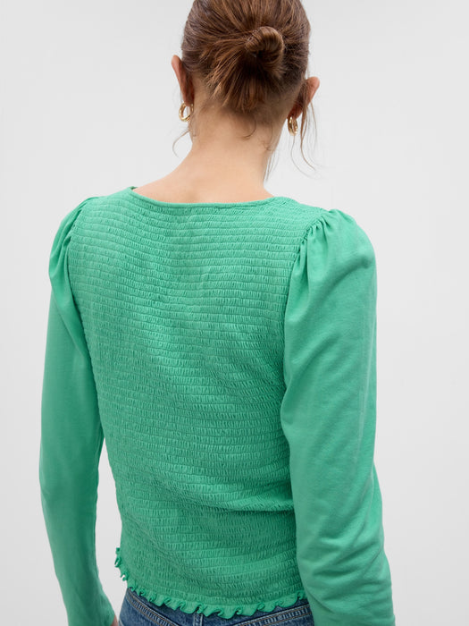 Featherweight Smocked Button-Front Top