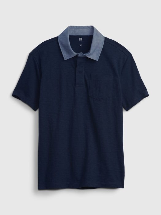 Kids Chambray Collar Polo Shirt