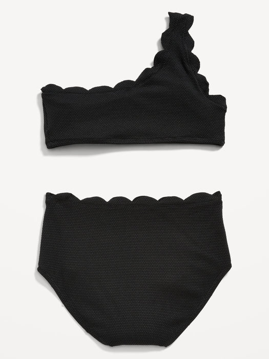 One-Shoulder Scallop-Trim Swim Set for Girls