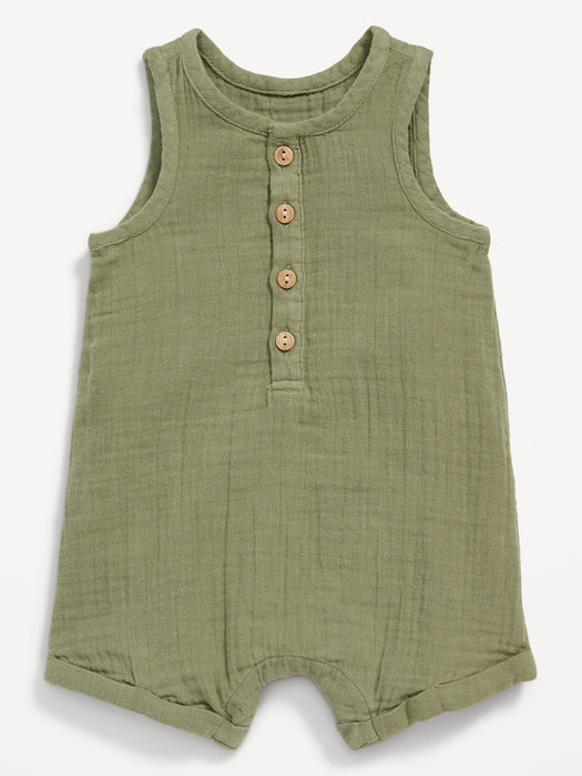 Unisex Sleeveless Henley Romper for Baby