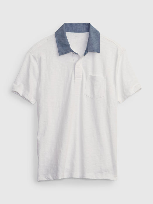 Kids Chambray Collar Polo Shirt