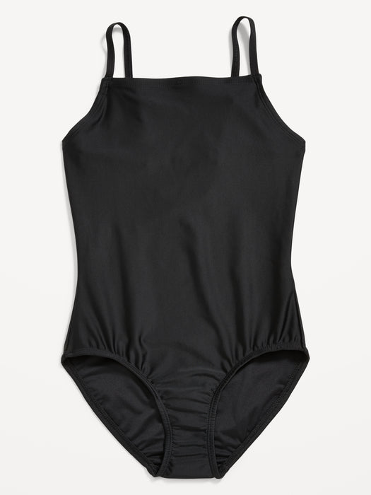 Printed Square-Neck Lattice-Back One-Piece Swimsuit for Girls