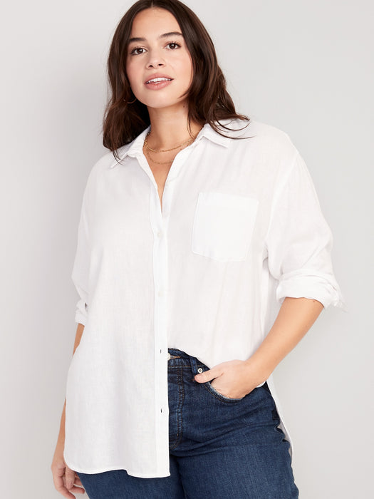 Linen-Blend Boyfriend Shirt for Women
