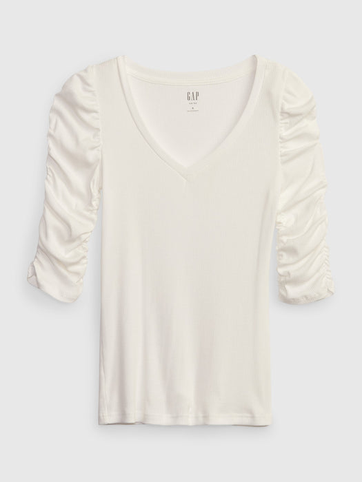Featherweight Ruched Sleeve Rib Top