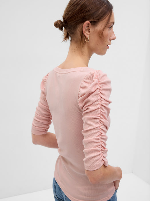 Featherweight Ruched Sleeve Rib Top