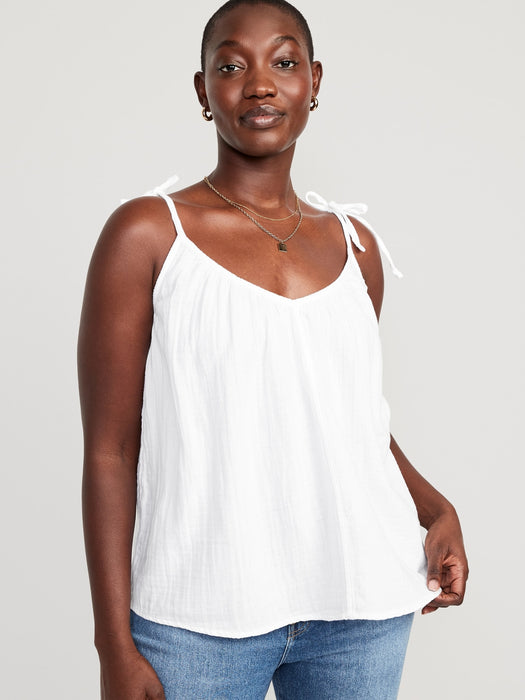 Tie-Shoulder Double-Weave Cami Swing Top for Women