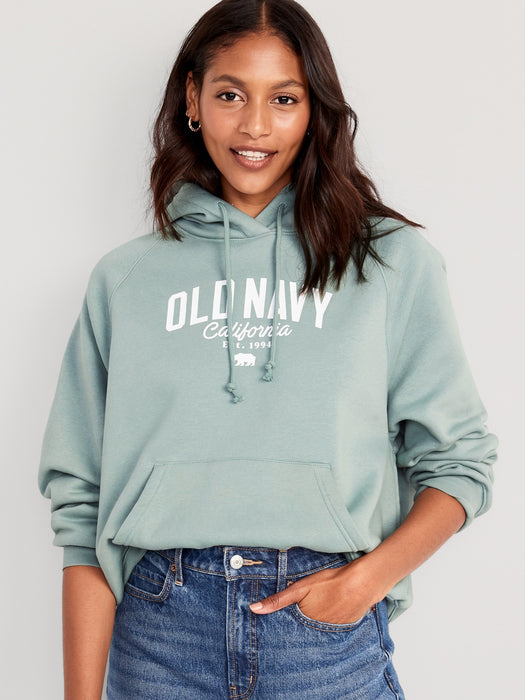 Oversized Fleece Logo Graphic Hoodie for Women