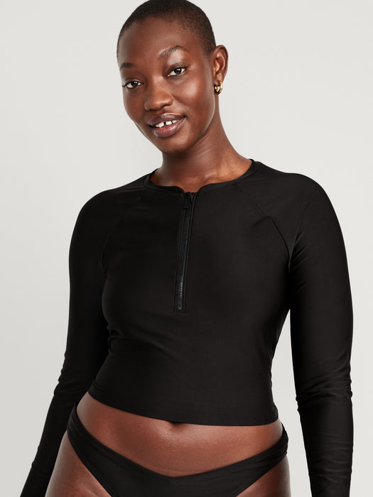 Cropped Half-Zip Rashguard Swim Top for Women