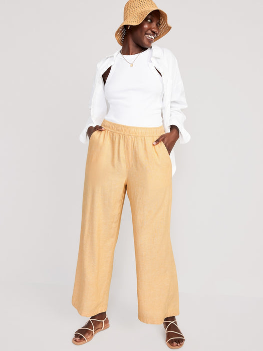 High-Waisted Linen-Blend Wide-Leg Pants for Women