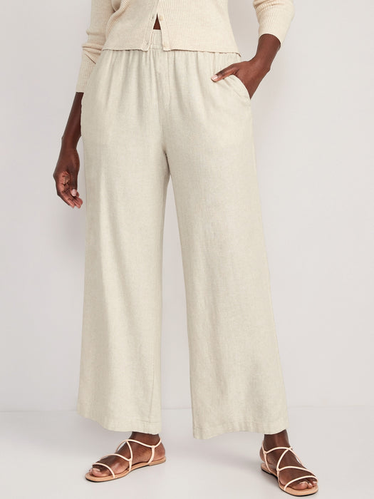 High-Waisted Linen-Blend Wide-Leg Pants for Women