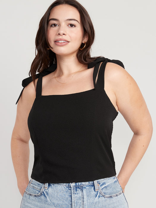 Fitted Tie-Shoulder Cropped Dobby Corset Cami Top for Women