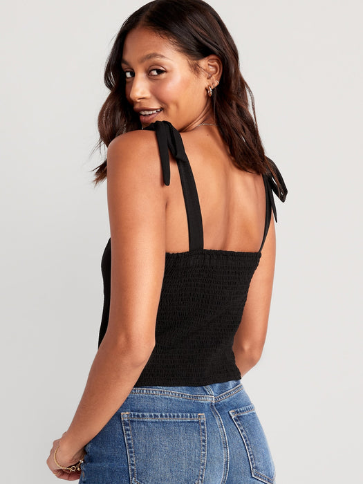 Fitted Tie-Shoulder Cropped Dobby Corset Cami Top for Women