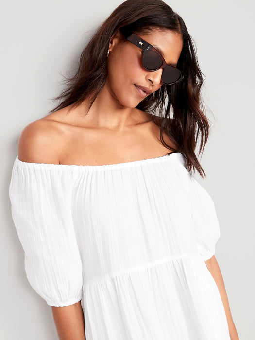 Puff-Sleeve Tiered Mini Swing Dress for Women