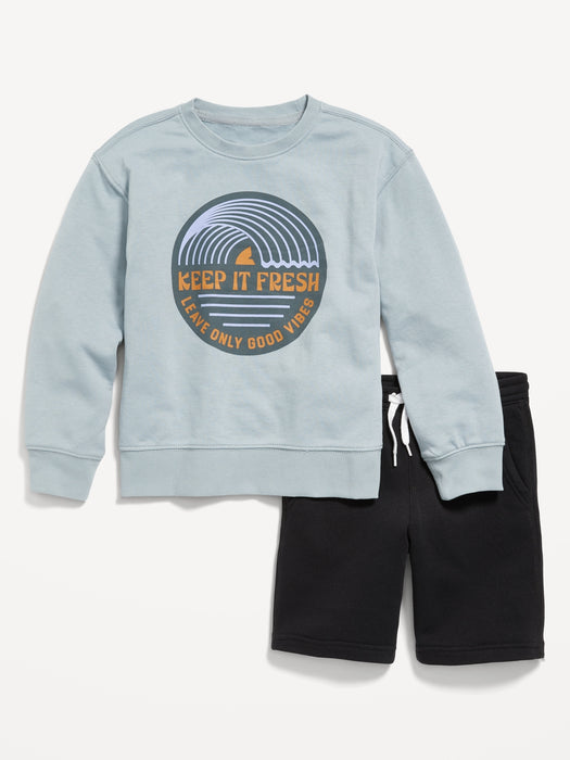 Crew-Neck Sweatshirt and Jogger Shorts Set for Boys