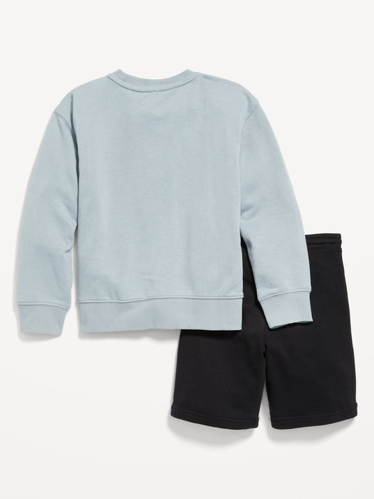Crew-Neck Sweatshirt and Jogger Shorts Set for Boys