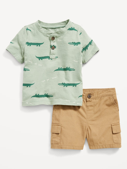 Short-Sleeve Henley T-Shirt & Cargo Shorts for Baby