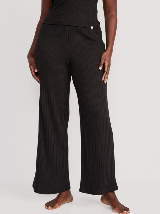 High-Waisted Rib-Knit Wide-Leg Pajama Pants for Women