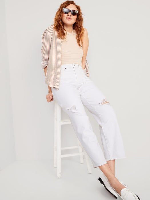 High-Waisted OG Loose Ripped White Jeans for Women