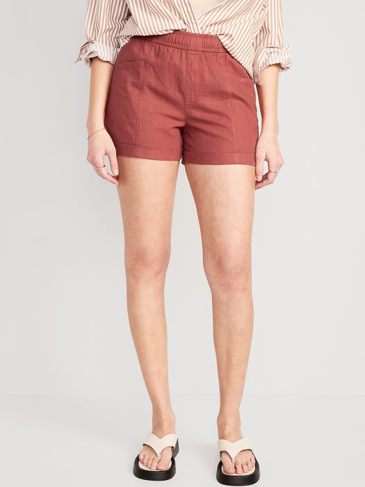 High-Waisted Linen-Blend Utility Shorts for Women -- 3.5-inch inseam
