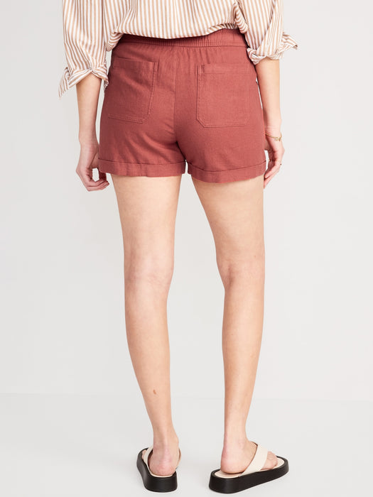 High-Waisted Linen-Blend Utility Shorts for Women -- 3.5-inch inseam