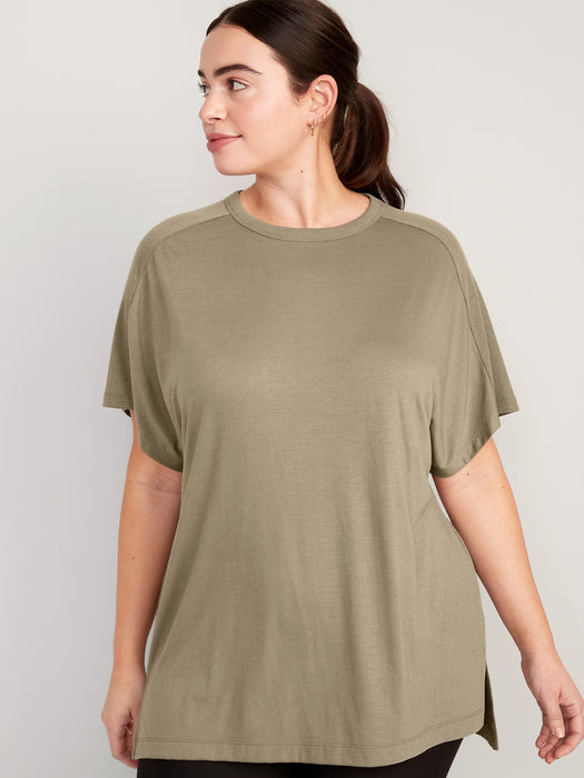 Oversized UltraLite Rib-Panel Tunic T-Shirt for Women