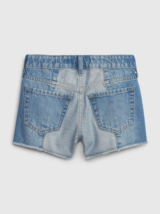 Kids High Rise Patchwork Shortie Shorts