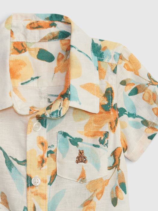 Baby Linen-Cotton Floral Shorty One-Piece