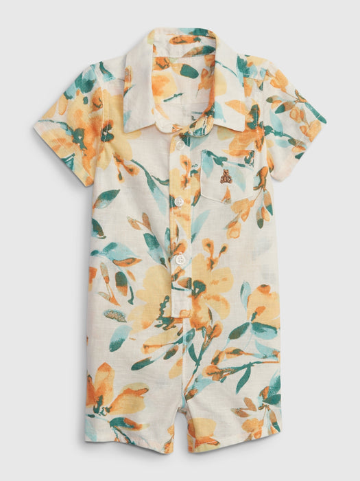 Baby Linen-Cotton Floral Shorty One-Piece