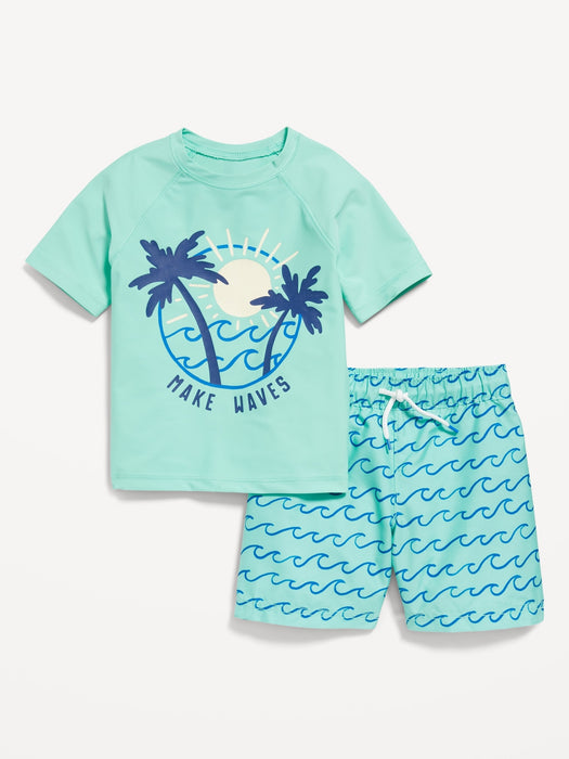 Unisex Graphic Rashguard Swim Top & Trunks for Toddler & Baby