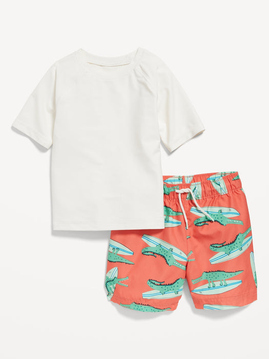 Unisex Graphic Rashguard Swim Top & Trunks for Toddler & Baby