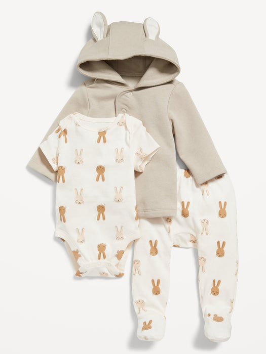Unisex 3-Piece Kimono Hoodie, Pants & Bodysuit Layette Set for Baby