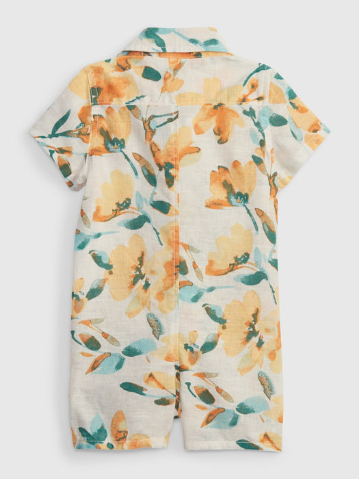 Baby Linen-Cotton Floral Shorty One-Piece