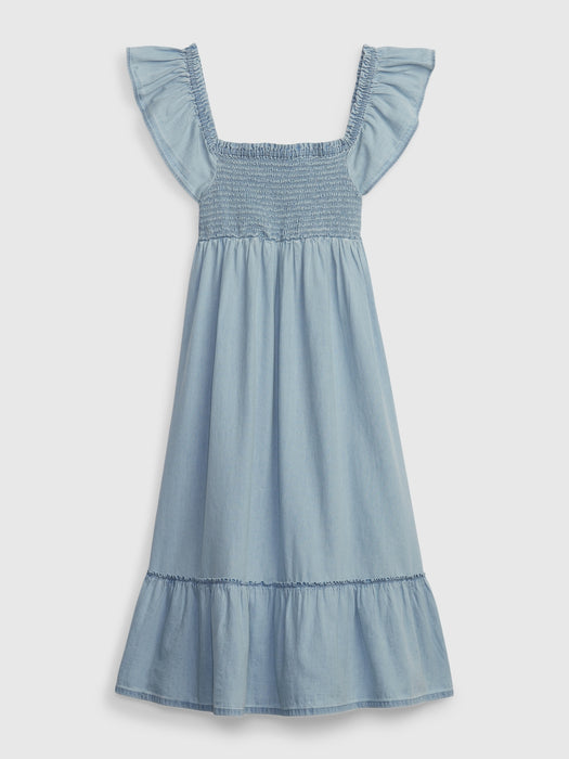Kids Smocked Denim Dress with Washwell